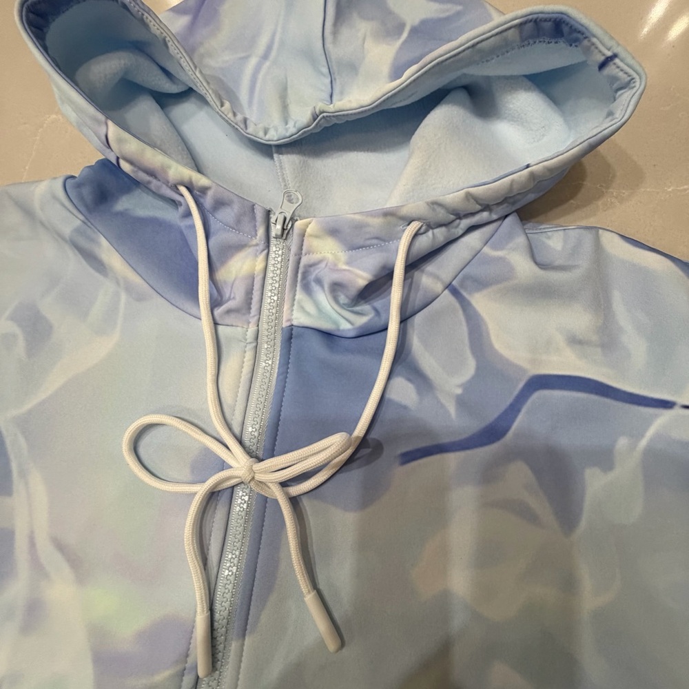 NWT OTOS Abstract Blue White Fleece Full Zip Hooded Hoodie Sweatshirt, M - Picture 4 of 10